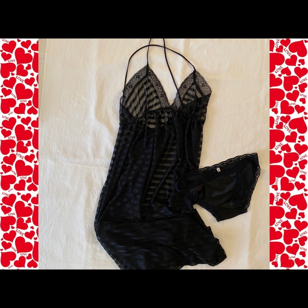 Black long lingerie with striped pattern